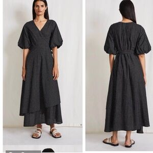 APIECE APART AVIGNON WRAP DRESS - BLACK CREAM CHECKS